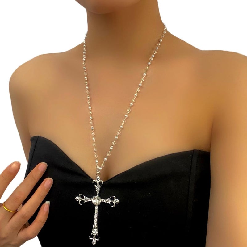 Hremhoo Gothic Cross Necklace for Women Exaggerate Large Cross Pendant Necklace Gothic Layered Choker Necklaces Punk Goth Emo Grunge Y2k Necklaces for Women - Image 4